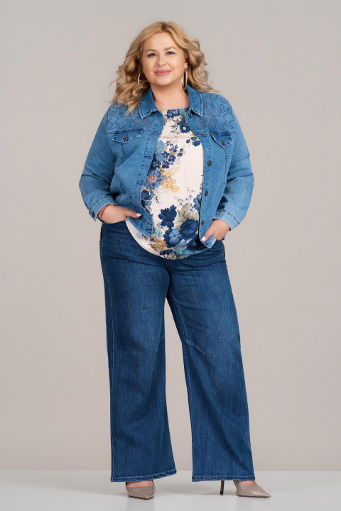 Макси дънково яке в синьо със декоративни сребристи елементи