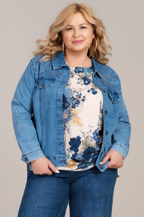 Макси дънково яке в синьо със декоративни сребристи елементи