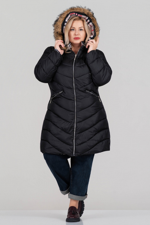 МАКСИ двулицево яке в черно с карирана подплата