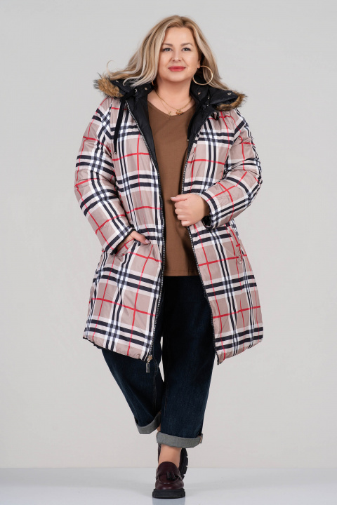 МАКСИ двулицево яке в черно с карирана подплата