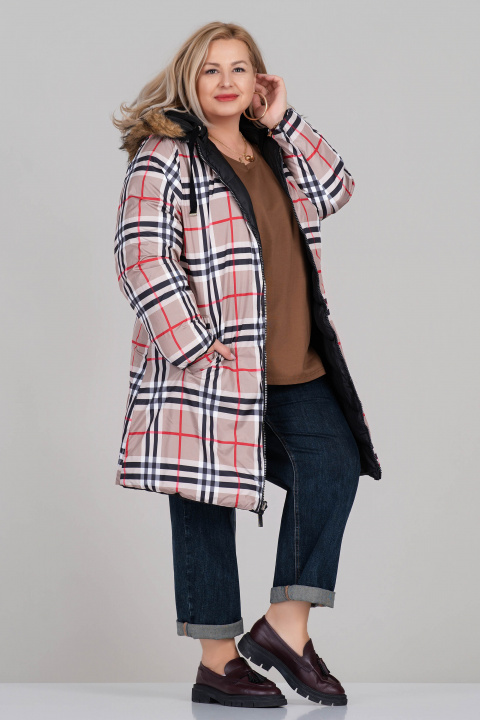 МАКСИ двулицево яке в черно с карирана подплата