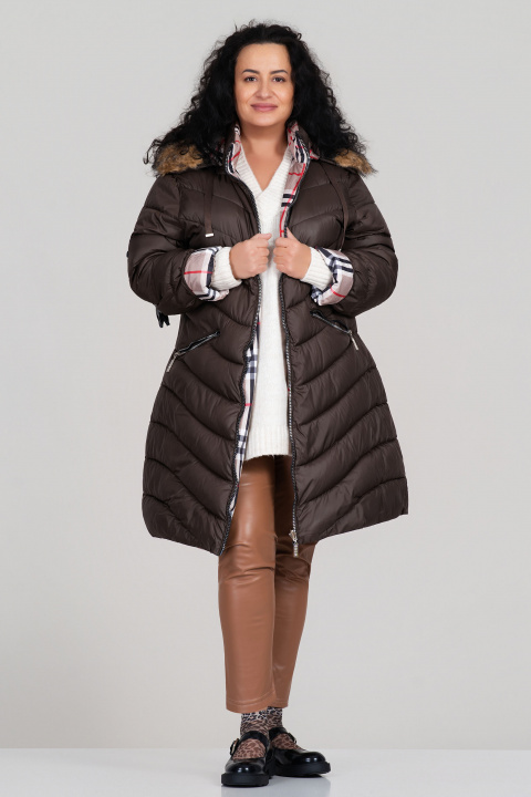 МАКСИ двулицево яке в кафяво с карирана подплата