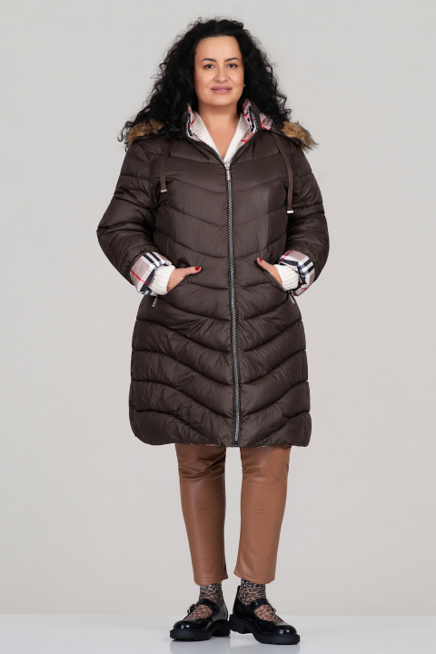 МАКСИ двулицево яке в кафяво с карирана подплата