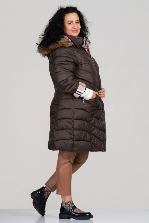 МАКСИ двулицево яке в кафяво с карирана подплата