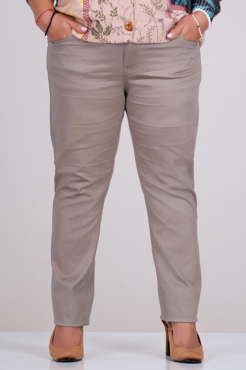 Макси еластичен панталон от памук в бежово