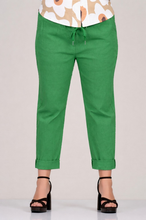 МАКСИ еластичен панталон в зелено с връзки и ластик в талията