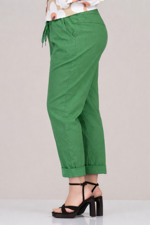 МАКСИ еластичен панталон в зелено с връзки и ластик в талията