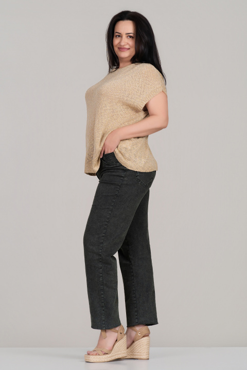 Макси еластични дънки от памук в зелено с малка бродерия