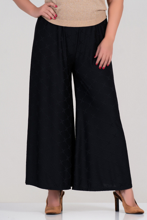 Макси елегантен панталон в черно с ластик в талията и широк крачол