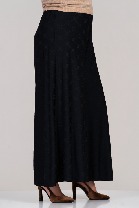 Макси елегантен панталон в черно с ластик в талията и широк крачол