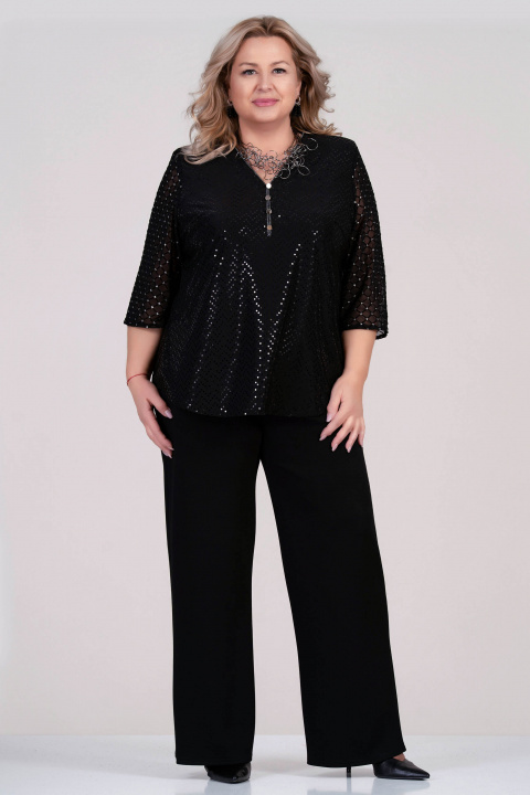 МАКСИ елегантна блуза в черно с лъскави пайети