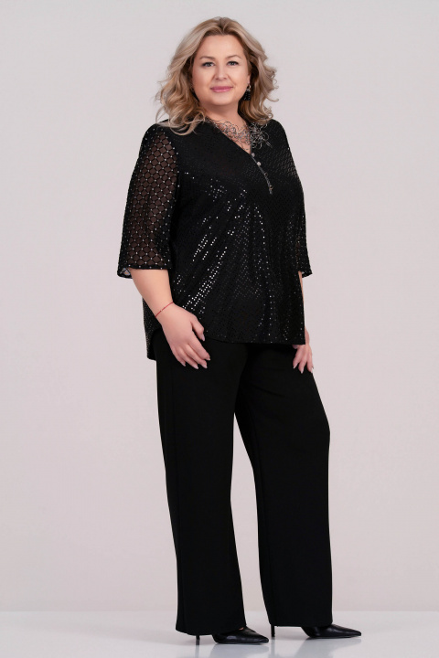 МАКСИ елегантна блуза в черно с лъскави пайети