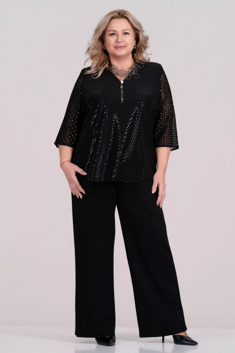 МАКСИ елегантна блуза в черно с лъскави пайети