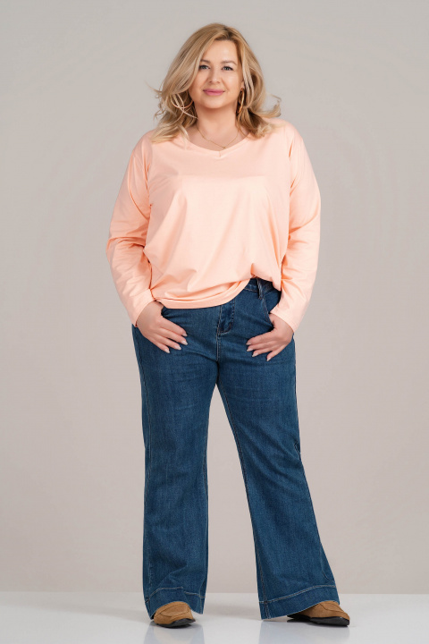 МАКСИ изчистена памучна блуза в светлорозово с остро деколте