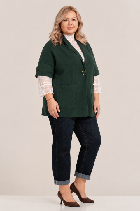 МАКСИ жилетка от фино плетиво в зелено с джобове и копчета