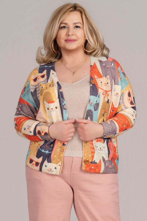 МАКСИ жилетка от меко плетиво с принт цветни котки