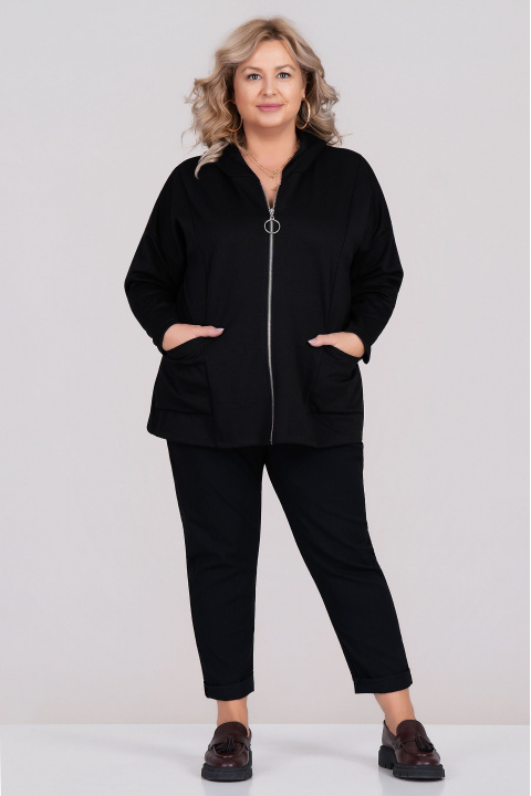 Макси жилетка от памук в черно с цип и джобове