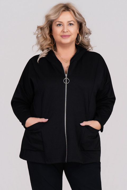 Макси жилетка от памук в черно с цип и джобове