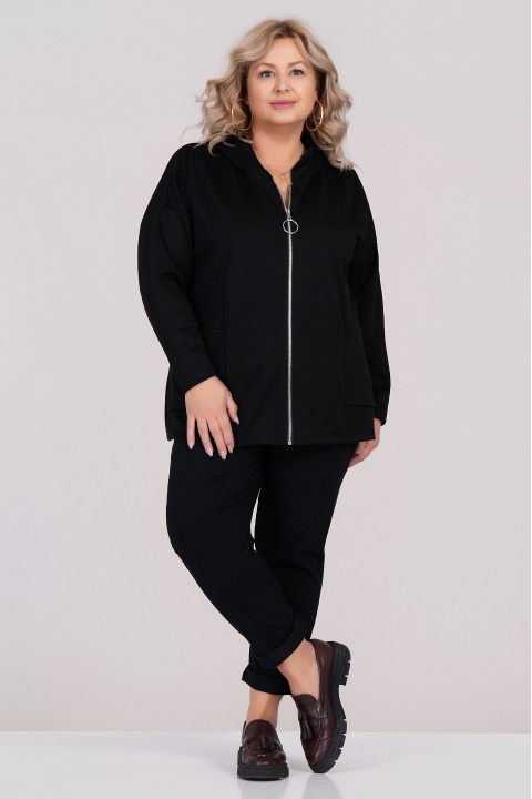 Макси жилетка от памук в черно с цип и джобове