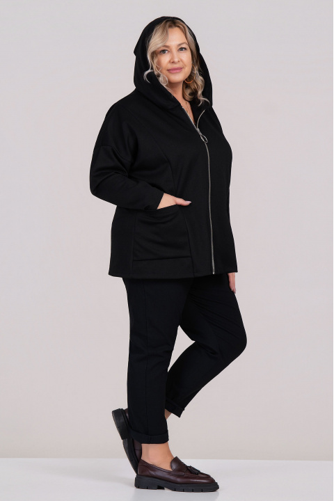 Макси жилетка от памук в черно с цип и джобове