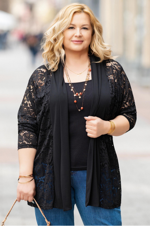 Макси жилетка от вискоза в черно с дантелени елементи