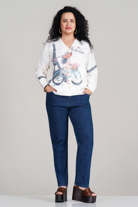 МАКСИ жилетка плетиво в бяло от фино плетиво с принт айфеловата кула