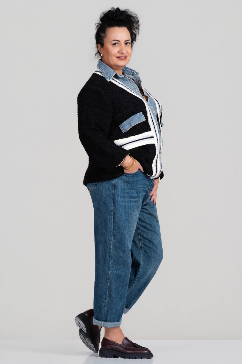 МАКСИ жилетка в черно в съчетание от плетиво и деним