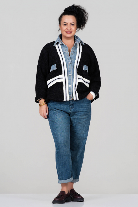 МАКСИ жилетка в черно в съчетание от плетиво и деним