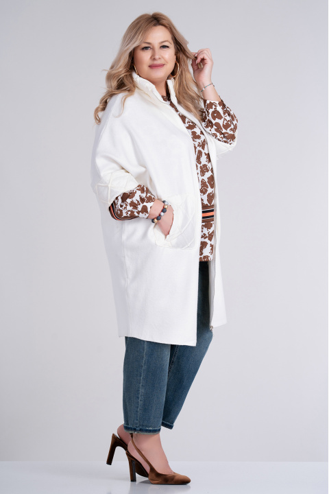 МАКСИ жилетка в цвят екрю от фино плетиво с 3/4 прилеп ръкав и шушлекови джобове