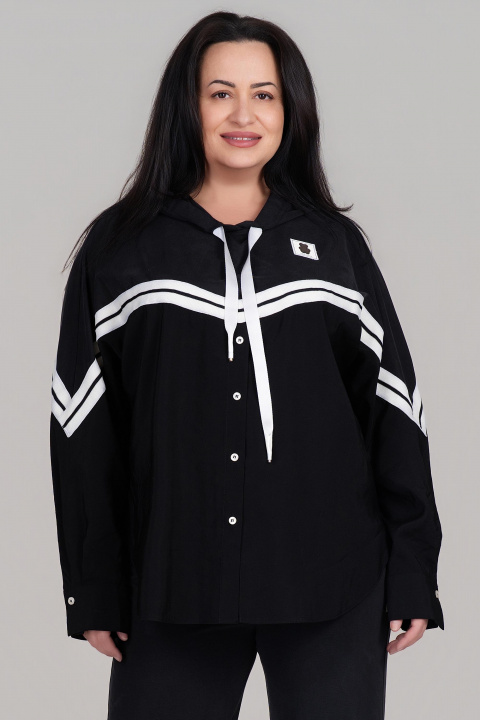 Макси комплект е черно с блуза и панталон с контрансни кантове