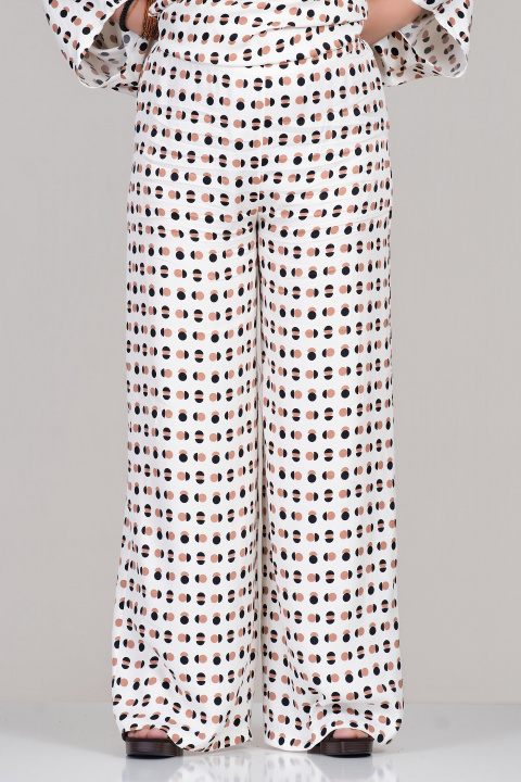 Макси комплект с блуза и панталон в бяло с принт на точки