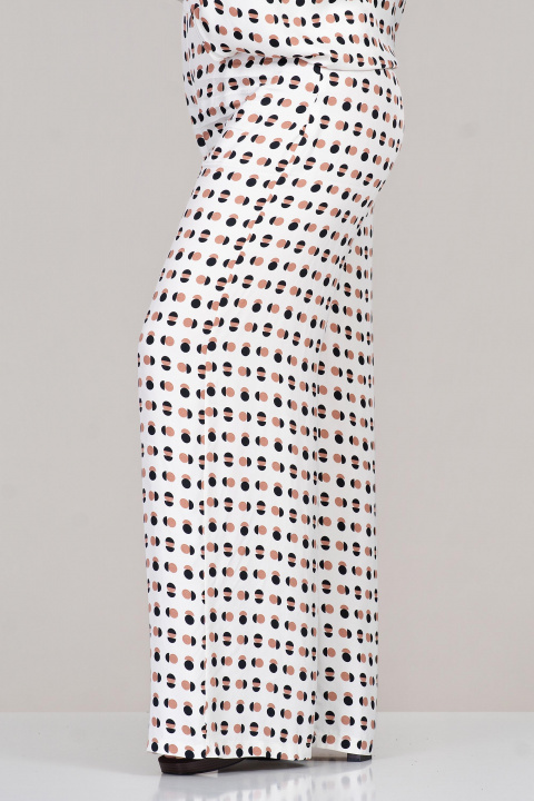 Макси комплект с блуза и панталон в бяло с принт на точки