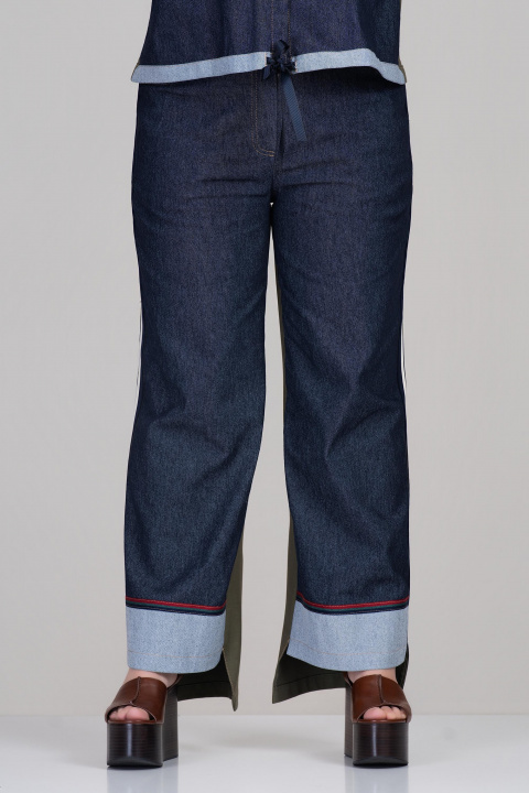 Макси комплект с риза и панталон с акцент деним