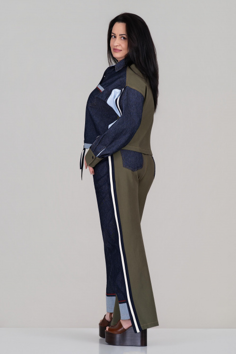 Макси комплект с риза и панталон с акцент деним