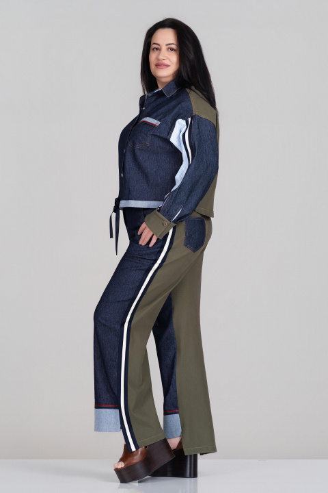 Макси комплект с риза и панталон с акцент деним