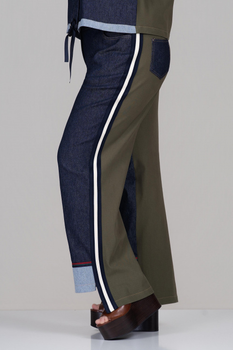 Макси комплект с риза и панталон с акцент деним