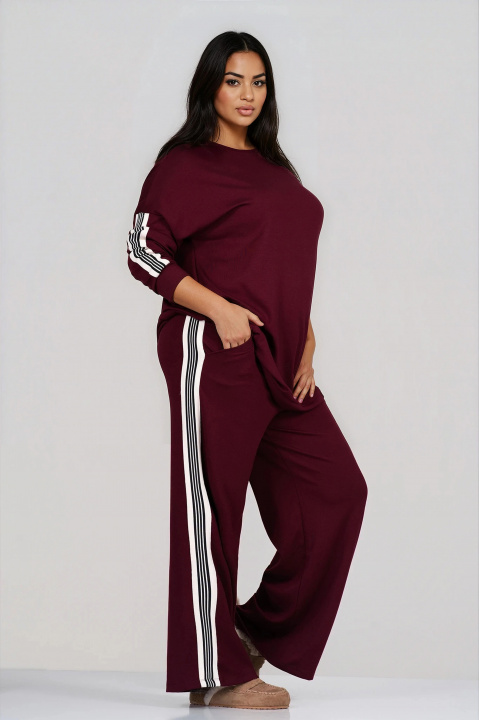 МАКСИ комплект в бордо с блуза и широк панталон