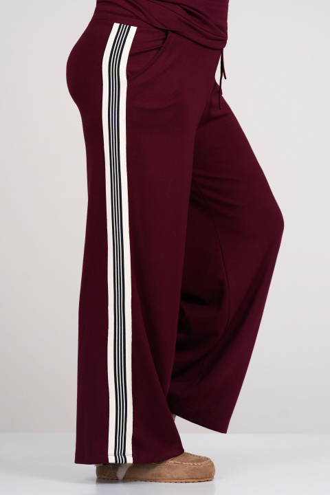 МАКСИ комплект в бордо с блуза и широк панталон