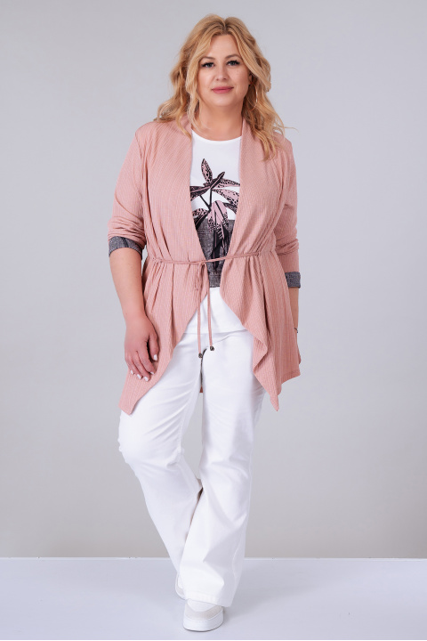 МАКСИ комплект в розово и бяло с жилетка с връзки и потник