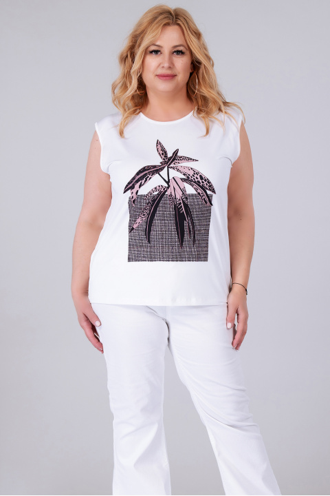 МАКСИ комплект в розово и бяло с жилетка с връзки и потник