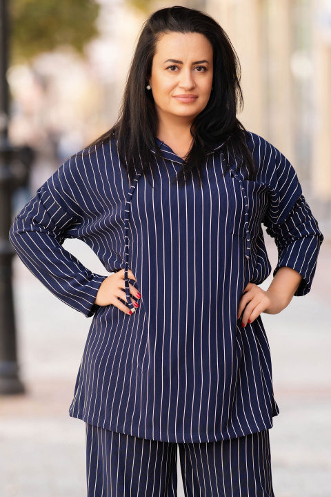 МАКСИ комплект в тъмносиньо с принт светло райе