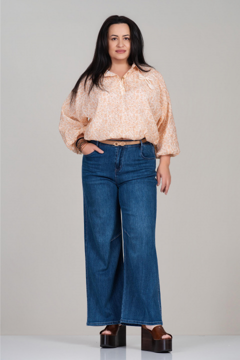 МАКСИ къса блуза в цвят екрю с оранжев флорален принт