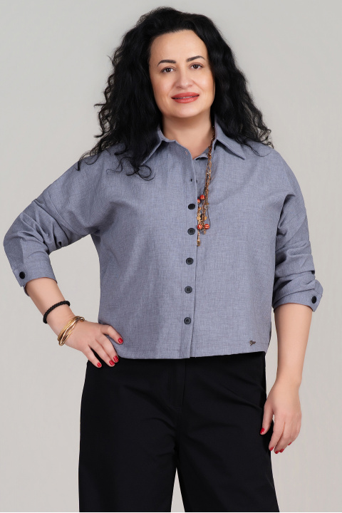 МАКСИ къса риза в сиво с черни копчета