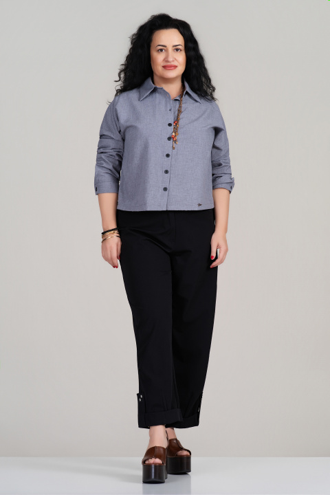 МАКСИ къса риза в сиво с черни копчета