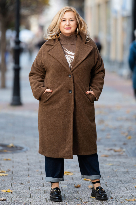 МАКСИ меко кафяво палто с леопардов хастар и класическа линия