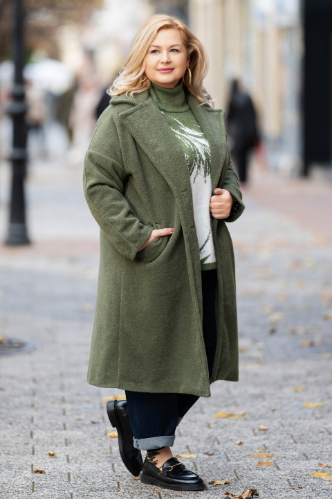 МАКСИ меко зелено палто с леопардов хастар и класическа линия