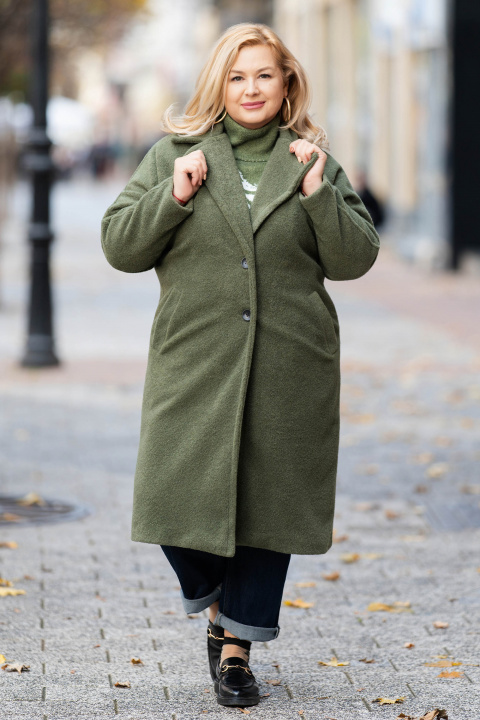 МАКСИ меко зелено палто с леопардов хастар и класическа линия