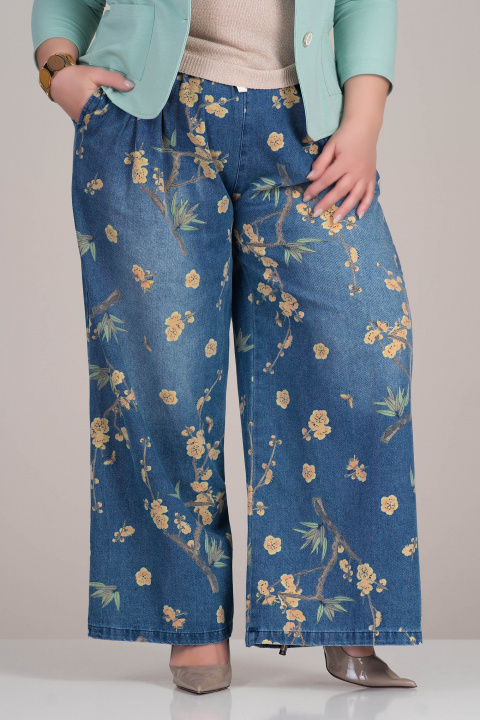 МАКСИ модерини дънки с флорален десен и еластична талия с връзки