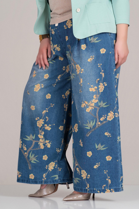 МАКСИ модерини дънки с флорален десен и еластична талия с връзки