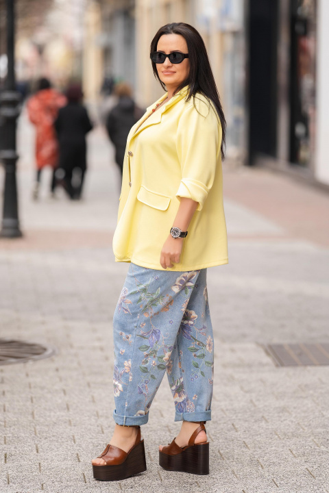 Макси оувърсайз сако в жълт цвят с елегантен ревер и свободна кройка